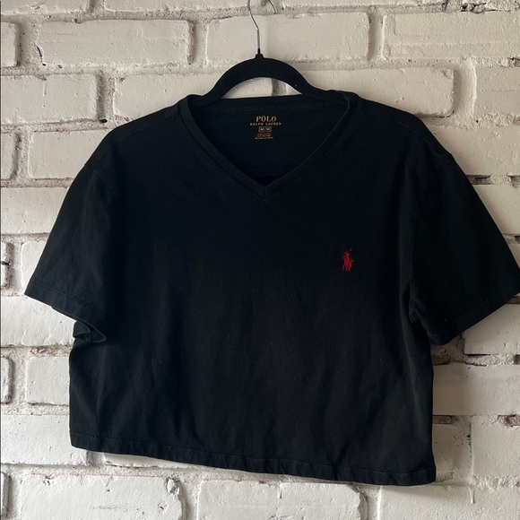 Polo Ralph Lauren Tops - Polo Ralph Lauren Black Cropped T-Shirt red embroider